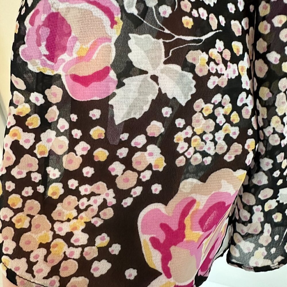 Flowy gauzy semi-sheer floral sleeveless tank tie front women's size L - Picture 5 of 8